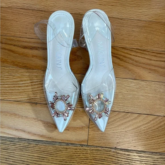 Transparent Point Toe Slingback Pump with Rhinestone Embellishment - Picture 8 of 16